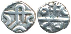 Harihara II (1377-1404 AD), Silver Pagoda, 1.75g, Sri Hari in Nagari on obv., sun and moon
