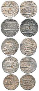 Aurangzeb, Silver Rupee (5), Surat Mint, AH 1079,1097/27, 1097/29,1099/31, & RY 38 (KM 300