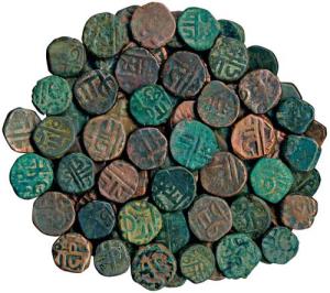 Chhatrapati Shivaji Maharaj, Copper Shivaraee Paisa (100), chhatra/ pati on obv. and shri/