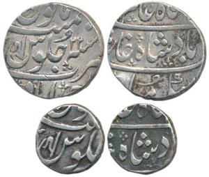 Ahmedabad Mint, Silver Rupee and 1/2, in the name of Shah Alam II, Ankushi type, RY 22 on 