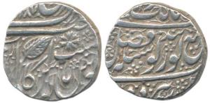 Amritsar Mint, Silver Rupee, 11.18g, Gobindshahi couplet and Pipal leaf, VS 1870, with dou