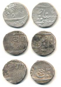 Khande Rao (AH 1273-1287, 1856-1870 AD), Silver Rupee (3), Baroda Mint, with the title of 