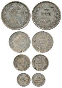 Sayaji Rao III, Silver Rupee, ½ (8 Annas), ¼ (4 Annas) and 1/8 (2 Annas), Broad flan, 1949