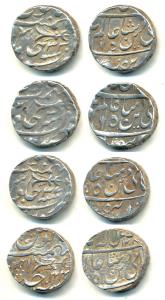 Daulatgarh Mint, Silver Rupee (4), in the name of Muhammad Akbar II, all four with horizon