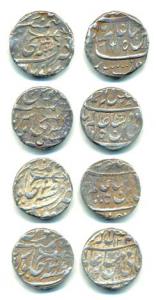Daulatgarh Mint Silver Rupee (4), in the name of Muhammad Akbar II, all four with horizont