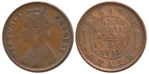 Ganga Singh (VS 1944-1999, 1887-1942 AD), Copper ¼ Anna, with the name and portrait of Vic