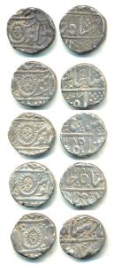 Tukoji Rao II, Silver Rupee (5), Malharnagar Mint, in the name of Shah Alam II, AH 1273, 1
