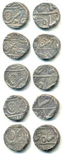 Tukoji Rao II, Silver Rupee (5), Malharnagar Mint, in the name of Shah Alam II, AH 1276, 1
