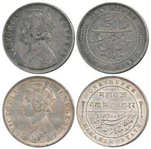 Alwar and Bikaner, Silver Rupee (2), with the name and portrait of Victoria, 1891 and 1892