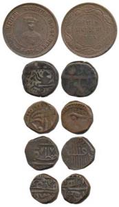 Indore, Yashwant Rao, Copper ½ Anna, VS 1992; Nawanagar Copper Dokda and Dhinglo; Panna, C