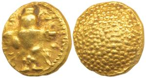 Porto Nova type, Gold Pagoda, 3.42g, Lord Vishnu standing, facing front on obv., granulate