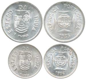 Silver Rupia and ½ Rupia, 1935 and 1936 (KM 23, 22). About Uncirculated. (2)