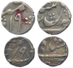 Murshidabad Mint, Silver 1/8 Rupee (2), in the name of Shah Alam II, RY 19. Very Fine, Sca