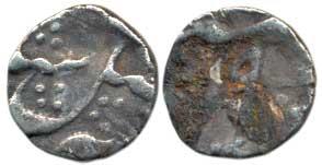 Murshidabad Mint, Silver 1/8 Rupee, 1.42g, in the name of Shah Alam II, frozen RY 19. Fine