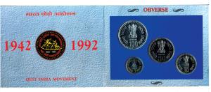 1993 Proof Set, Quit India Movement, set of 4, Rupee 1 to 100. In immaculate condition, wi