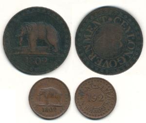 Ceylon, Copper 1/92 and 1/48 Rixdollar, elephant to left on obv., 1802 (KM C25, 27). Fine+