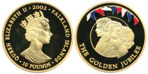 Falkland Islands, Elizabeth, 10 Pounds, 5oz, 155.5g, Gold-gilt, rev. bust of Queen, Prince