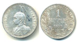 German East Africa, Wihelm II, Silver Rupee (Rupie), 1910 J. Very Fine+, Scarce.