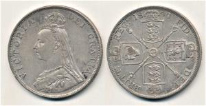 Great Britain, Victoria, Silver Double Florin, 22.34g, 1890, (KM 763). Very Fine+, Rare.
