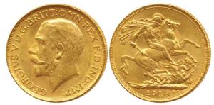 Great Britain, George V, Gold Sovereign, 8g, Bombay Mint, 1918, ’I’ for India mint mark on