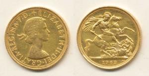 Great Britain, Elizabeth, Gold Sovereign, 8g, 1968, St. George slaying a dragon on rev. Un