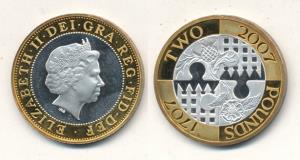 Great Britain, Elizabeth, Gold-gilt Silver 2 Pounds, Off Metal Strike (OMS), but appearanc