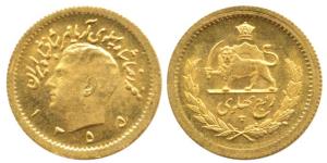 Iran, Muhammad Reza Pahalavi Shah, Gold ¼ Pahlavi, 2g, AH 1354. Uncirculated.