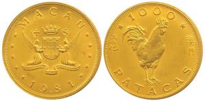 Macau, Gold 1,000 Patacas, 16g, coat of arms of the state with date 1981 below, struck to 