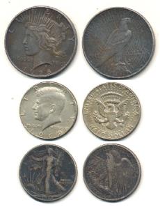 United States of America, Silver Peace Dollar, 1928; Silver ½ Dollar Walking Liberty, 1942