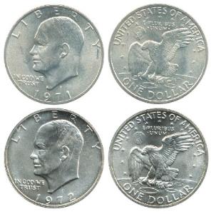 United States of America, Half Silver Dollar, 1971 and 1972, Eisenhower on obv. (KM 203a).