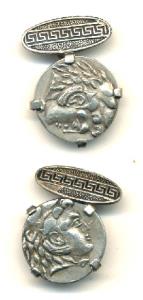 Cufflings of imitation Roman coins (2), bust of Alexandar on obv., eagle on rev. (2)