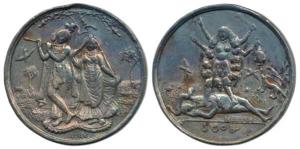 Tripura, Silver Medal, 5.40g, Radha and Krishna on obv., rev: Godess kali dancing on Siva.
