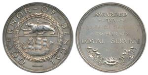 Governor of Bengal Presentation Medal, Silver, 45.67 g, a tiger to left and a ship below o
