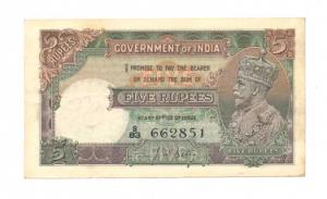 George V, Rupees 5, 2nd issue, 1934, signed J. W. Kelly, (J&R 5.1B). Very Fine+, Scarce.
