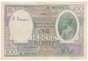 George V, Rupees 100, Bombay circle of issue, signed J. B. Taylor, (J&R 10.2B). A name wri
