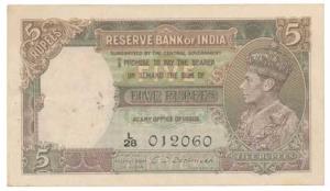 George VI, Rupees 5, 1st issue, 1944, signed C. D. Deshmukh, (J&R 3.2). About Very Fine.
