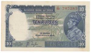 George VI, Rupees 10, 1st issue, 1938, signed J. B. Taylor, (J&R 5.1). Very Fine+.