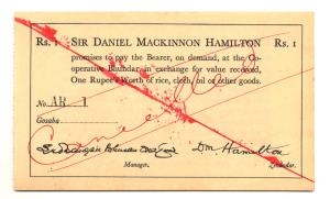 Sir Daniel Mackinnon Hamilton Rupee, a promissory note circulating in Bengal in the early 