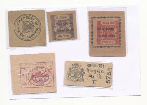 Cash coupons of different States, a set of 5 containing 1 Pice, 3 Pies, 1 Anna and 1 Paisa