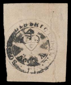1852, ½ a. White embossed Scinde Dawk, SG S1, used with Type “F” cancel, large margins fro