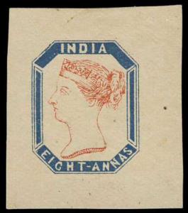 1854, Essay of Queen Victoria 8 a. octagonal in blue and red Spence #1. This design was ne