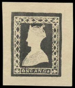 1854, Essay of the Gothic Head in black. Fine, Rare.