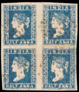 1854, Lithograph ½ a., Die I, Block of 4, wide margins and Fine used. Very Scarce.