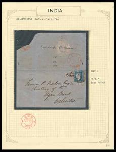 1854, Lithograph on piece, ½ a., Die I tied with B144, PATNA, Type 7 Cancellation, also PA