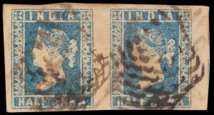 1854, Lithograph, ½ a. pair used, with wide to close margins. Fine. (2)