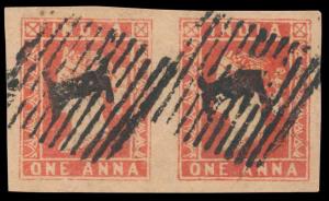 1854, Lithograph, 1 a. pair cancelled by Type 4 cancel, with wide to close margins. Fine (