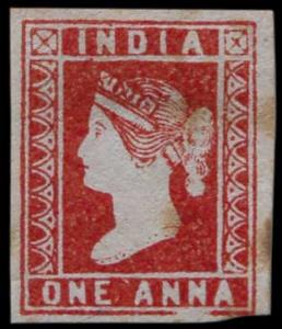 1854, Lithograph, 1 a., Die II, Deep Red, SG13, line break at the lower right corner of ou
