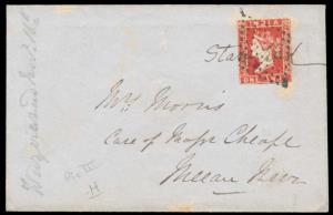 1854, Lithograph, 1 a., Die III(3/8), on cover used in 1855, tied by Diamond of dots cance