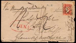 1854, Lithograph, 1 a., Deep Red, Die I, used in 1856 on cover tied by Type 5 numeral “180
