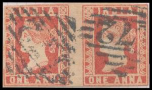 1854, Lithograph, 1 a., Die III, pair used with Type 5 cancel, Numeral “172” Amritsar, Clo
